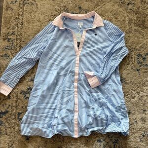 Crown & Ivy womens Blue and Pink Striped Button Down Shirt